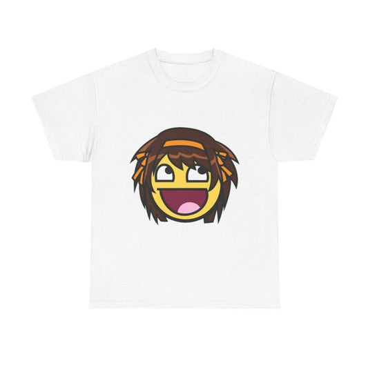 Vintage Happy Face Anime Graphic Tee, Cute Cartoon Character Shirt, Fun Smile Design, Unisex Red Tee, Retro Style Graphic Shirt, Casual Fashion