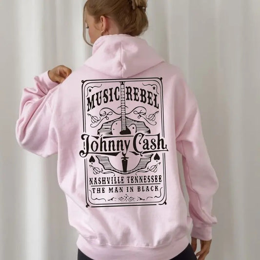 Vintage JC Hoodie On Back, Country Music Lover Gifts, Classic Rock Hoodie, Music Merch, Unisex Long Sleeve Pullover Hoodie Shirt Womenswear