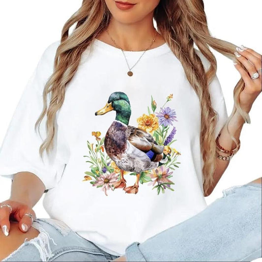 Vintage Mallard Duck Hunting Floral T-shirt Crewneck - Unisex Outdoor Sweatshirt Unisex hoodie Cotton Womenswear Day Pullover
