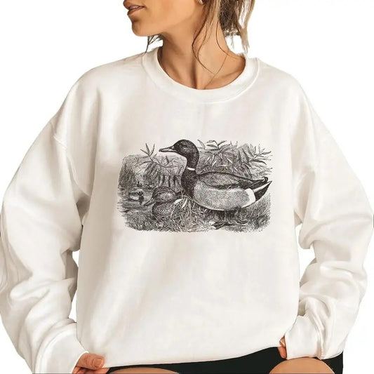 Vintage Mallard Duck Wildlife Lovely Unisex 90s Sweatshirt Pullover, Hunting Season T-shirt, hoodie Cotton Fabric Womenswear