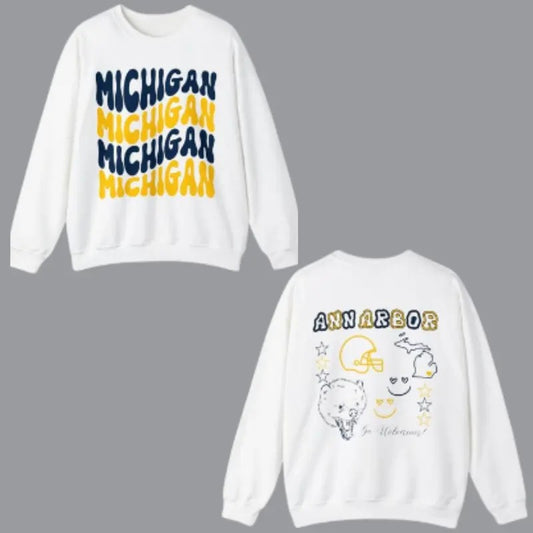 Vintage Michigan Wolverines Football 2 Sided Sweatshirt, Football University Sweatshirt, College Football Sport Pullover, Sport Shirt for Him for Her