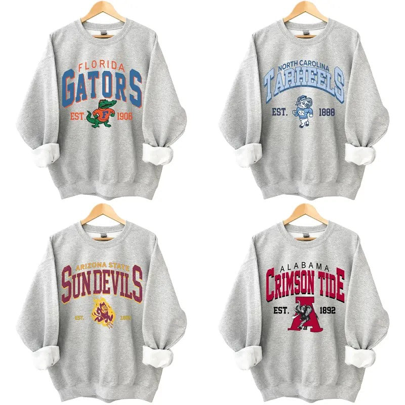Vintage NCAA All University Sweatshirt, Game Day All Teams NCAA Crewneck, Classic Sport Sweater, Gifts For Fans, Ash Grey Sweatshirt