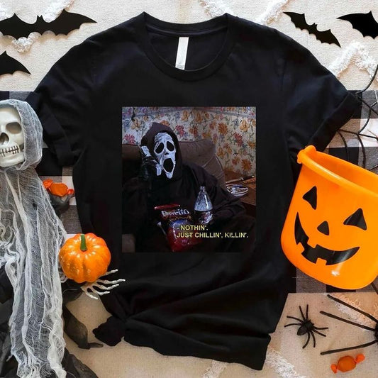 Vintage Nothin' Just Chillin' Killin' Shirt, Funny Halloween Sweatshirt, Halloween Shirt, 90s Halloween Shirt, Halloween Vibes Shirt, Retro Halloween Sweatshirt