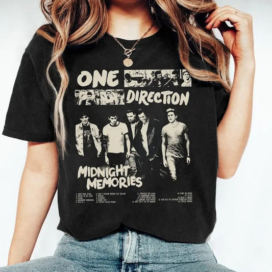 Vintage O.ne Dir.ection Pop Music Shirt, One Funny Direction Graphic Shirt, Music Album Shirt, 1D Gift Shirt, 100% Cotton, Crew Neck, Slight Stretch, Breathable & Wear-Resistant, All-Season Short Sleeve Tee, Perfect for Outdoor & Daily Fashion
