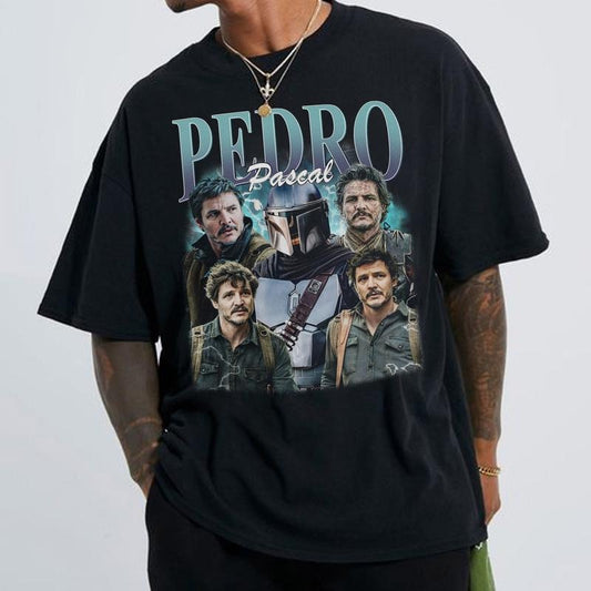 Vintage Pedro Pascal Blue Shirt, Pedro Pascal Tribute Celebrity Shirt, Pedro Pascal Fans Gift, Clothing Casual Fabric Menswear