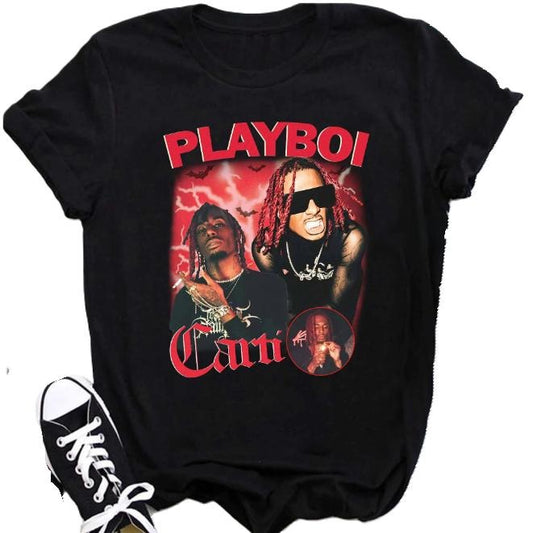 Vintage Pl4yboi C4rti  Rapper Tshirt Black All Size S to 3XL Menswear Top