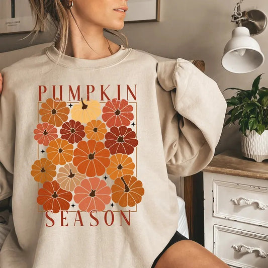 Vintage Pumpkin Season Sweatshirt, Autumn Fall Pumpkin Sweatshirt, Fall Pumpkin Floral Shirt, Pumpkin Halloween Sweater, Fall Thanksgiving Shirt, Cozy Season, Pumpkins Boho Shirt, Fall Halloween Thanksgiving Gift Shirt
