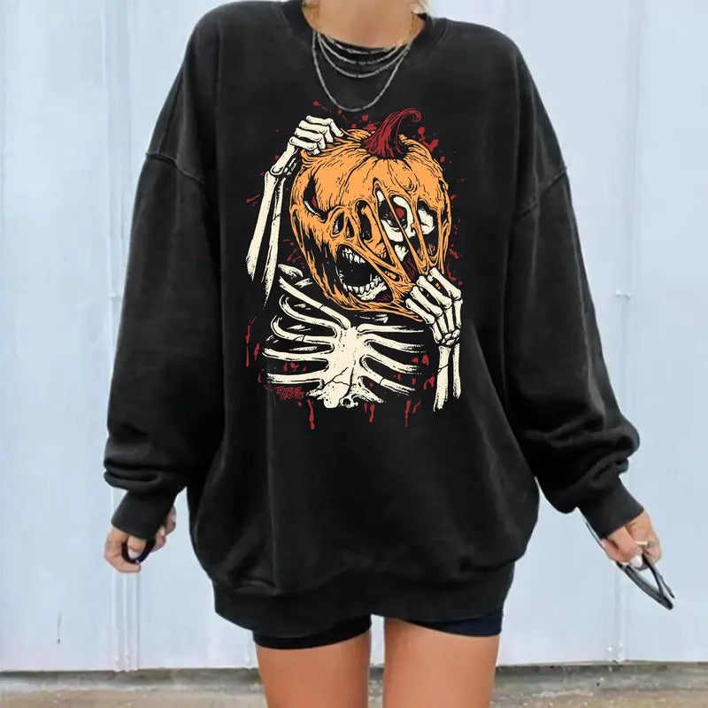 Vintage Pumpkin Skeleton Halloween Sweatshirt, Pumpkin Face Halloween, Skeleton Sweatshirt, 90s Halloween Shirt, Skeleton Pumpkin Fall Halloween Shirt, Halloween Party, Halloween Gift Idea