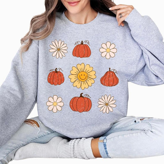 Vintage Pumpkins and Flowers, Vintage Girls Fall Pumpkins TShirt, Autumn Vibes, Thanksgiving Pumpkins Tee, Fall Shirt for Mom, Pumpkins Gift Tee, Coquette Pink Bow Halloween, Comfort Shirt for Women, Halloween Pumpkin for Mama, Women Top
