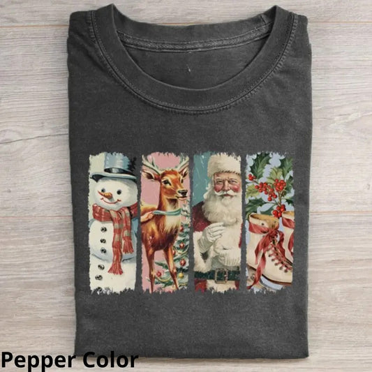 Vintage Retro Santa Reindeer Ice Skating T-shirt, Funny Graphic Tee Womenswear Top