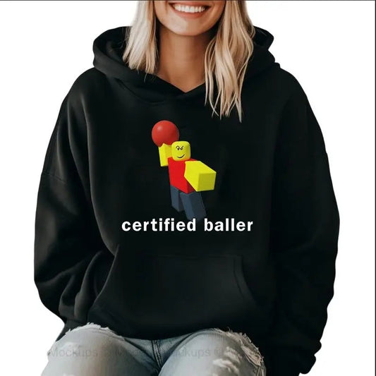 Vintage Robloxian Certified Baller Black Portrait Hoodie Womenswear Top