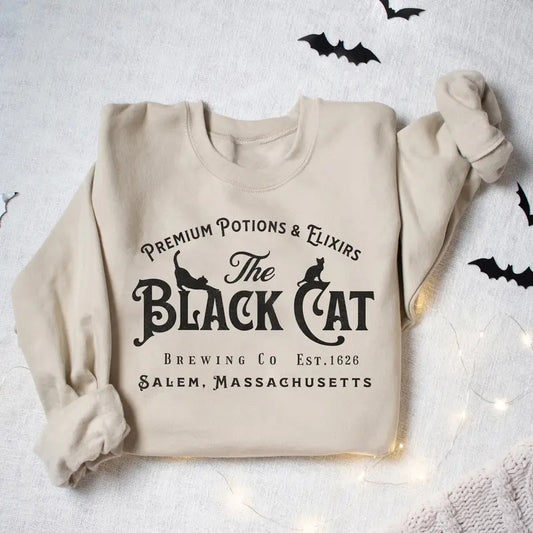 Vintage Salem Black Cat Sweatshirt, Witch Halloween Sweatshirt, Witchy Women Shirt, Cat Lovers Shirt, Black Cat Fall Halloween Gift Shirt