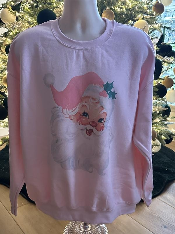 Vintage Santa Christmas Sweatshirt Light Pink Vintage Comfy Christmas Sweatshirt Santa