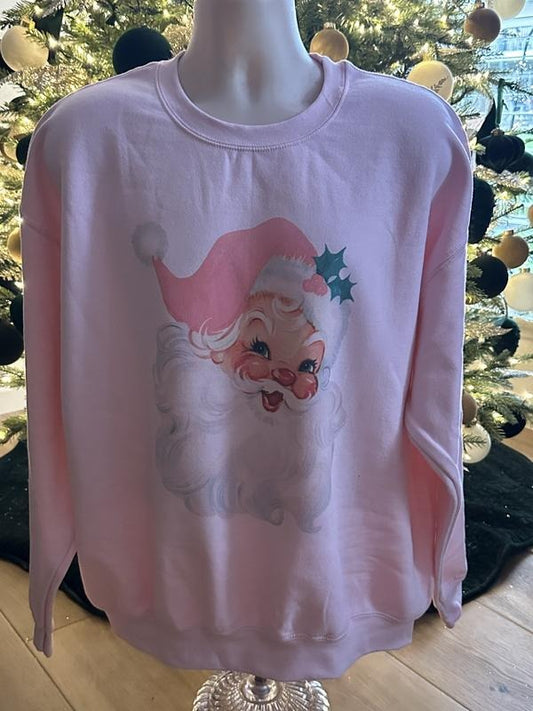 Vintage Santa Christmas Sweatshirt Light Pink Vintage Comfy Christmas Sweatshirt Santa