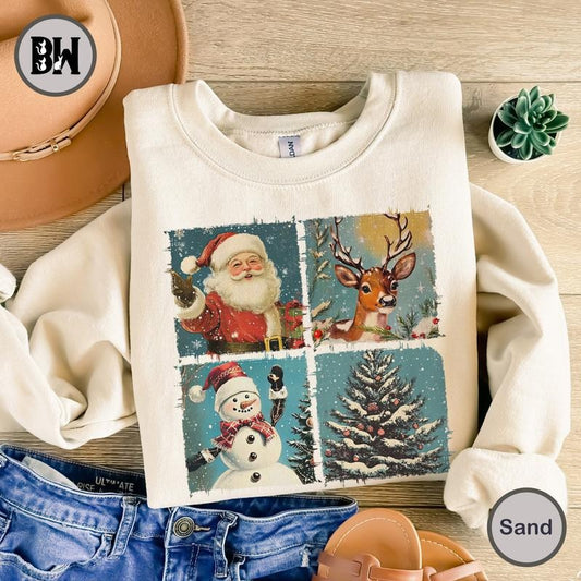 Vintage Santa Claus Christmas Sweatshirt, Reindeer Christmas Shirt, Snowman Christmas Shirt, Christmas Tree Shirt, Merry Xmas Shirt, Xmas Gift, Christmas Shirt