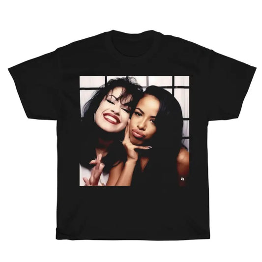 Vintage Selena and Aaliyah Graphic Unisex Shirt, Bootleg Rap Design Shirt, Hip-Hop Merchandise, Rap Gift for Him Her Crewneck Streetwear Menswear Top