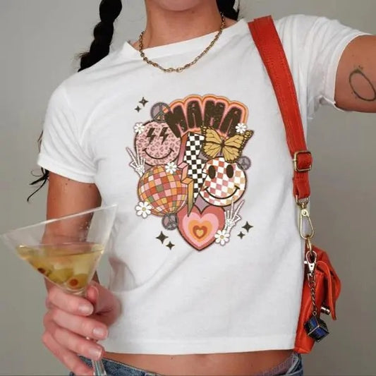 Vintage Smiley Mama Graphic Babytee, Mom Baby tee for Mother's Day, Funny Mom Baby tee, Mama Smiley Tee Cotton