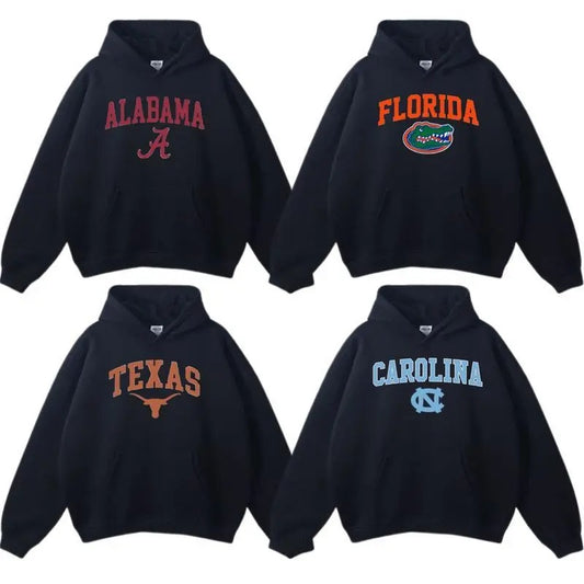Vintage Sport Teams NCAA Collection Black Unisex Hoodie, All Team NCAA Shirt, Football Tee, Graphic Shirt for Men, for Women Menswear