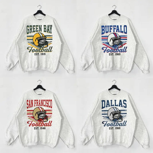 Vintage Striped All Team Football Ash Grey Sweatshirt, Football Crewneck Sweatshirt, Football Sweatshirts