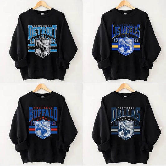 Vintage Style All Teams Football Sweatshirt for Men and Women, Classic Cotton Embroidered Shirt - Pullover, Fit Menswear Hoodie