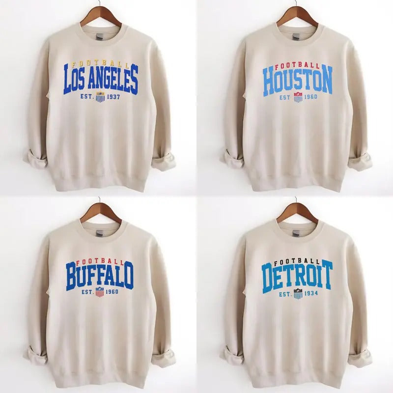 Vintage Style All Teams Football, Sand Sweatshirt for Men and Women, Classic Cotton Embroidered Shirt - Pullover, Fit - Flat, Womenswear Hoodie Spandex