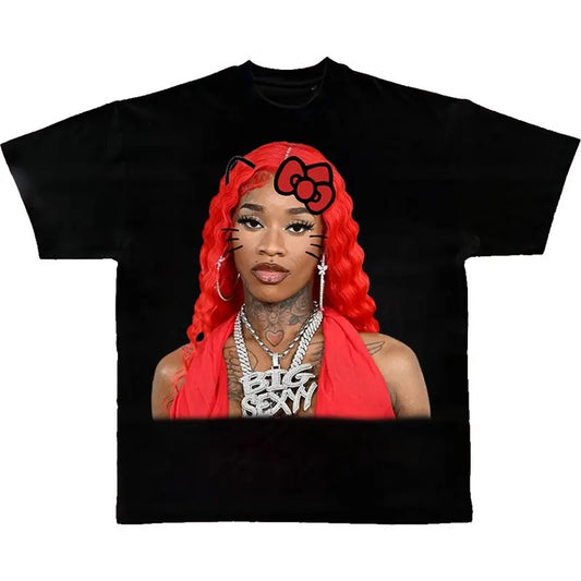 Vintage Style Sexyy Kitty Rap Tee Bold Face Hip Hop Graphic T-shirt