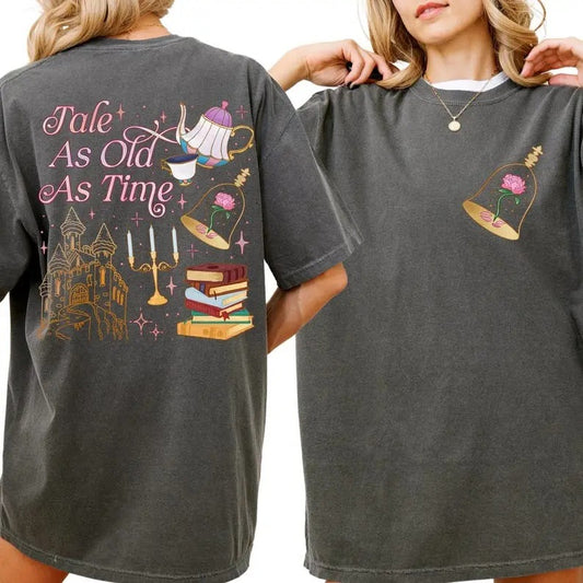 Vintage Tale As Old As Time Comfort Color T Shirt, Beauty and The Beast Shirt, Rose Belle Tshirt, Princess Reads Book