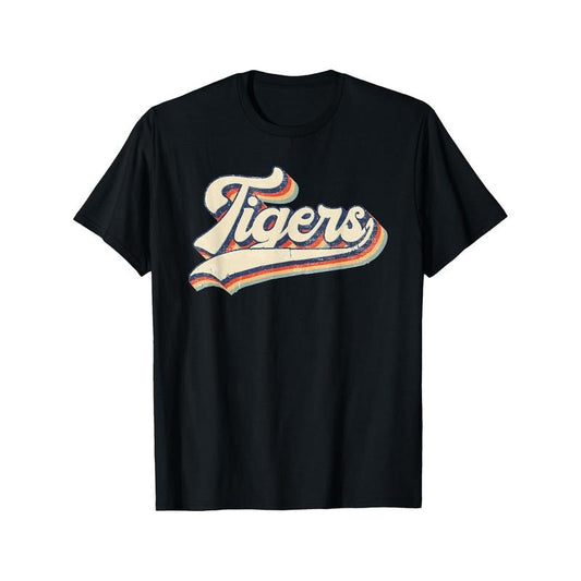 Vintage Tigers School Sports Name Retro Gift Men T-Shirt Selected Pure Cotton Interesting Design DIY Short Sleeve T-Shirt for Men, Soft And Breathable, Suitable for All Seasons, Comfortable, Casual And Sports, Halloween And Christmas Gift Made in USA