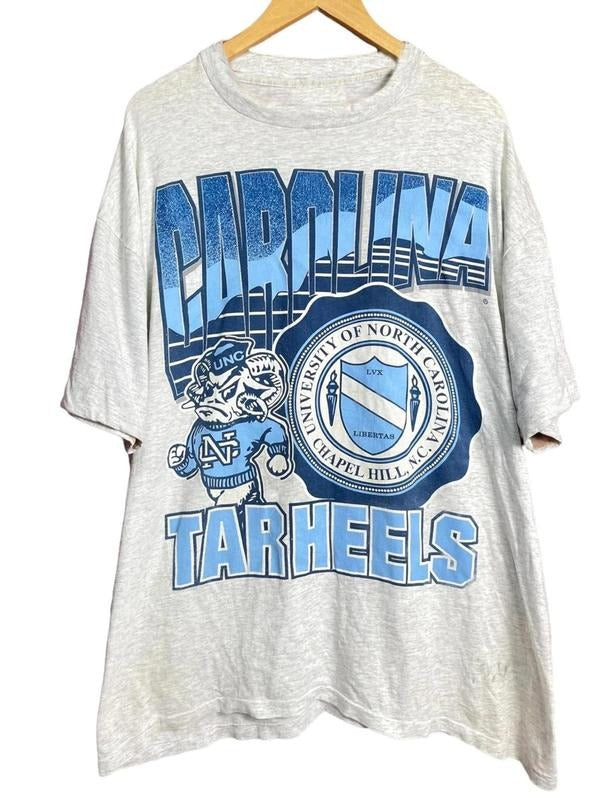 Vintage UNC Tar Heels Mascot Logo T-Shirt, Ncaa Shirt, University of North Carolina Cotton, Men Vintage Graphic Tee, Cotton Printed Top, Top Womenswear, Sport Shirt
