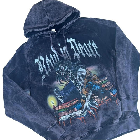 Vintage Washed Hoodie - Read In Peace, Book Lover, Gift for Reader, Smut Alt Fashion, Goth, Zombie, Halloween, Scary, Rock, Punk, Metal