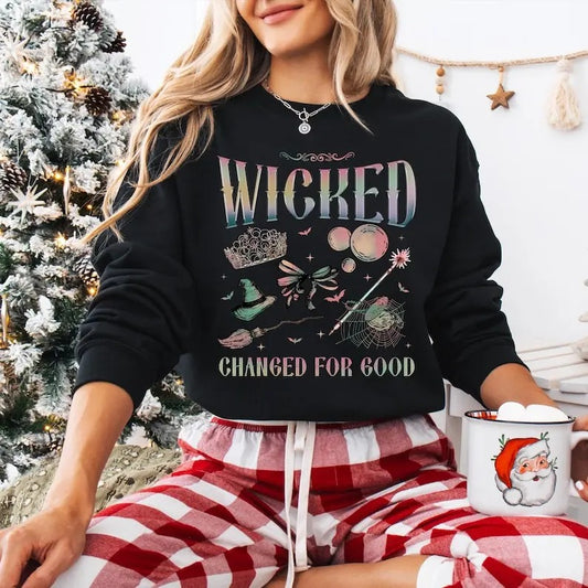 Vintage Wicked Change For Good Sweatshirt, Defy Gravity Broomstick Magic Wand Shirt, Wizard Of Oz Movie T-shirt, Witch Pink And Green Hoodie