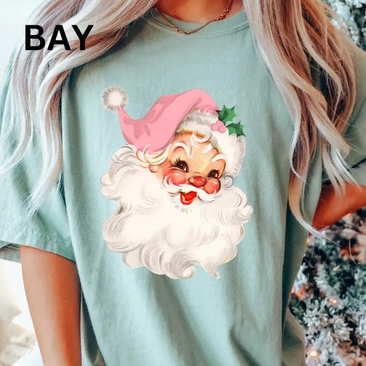 Vintage pink Santa Graphic tee, Christmas shirt, Comfort Colors, Christmas Gifts, Womenswear, Printed