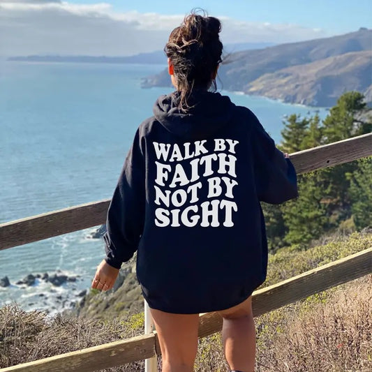 Walk by Faith Christian Hoodie Jesus Hoodie Aesthetic Hoodie Christian Sweatshirt Christian Hoodies Trendy Hoodie Cotton Light