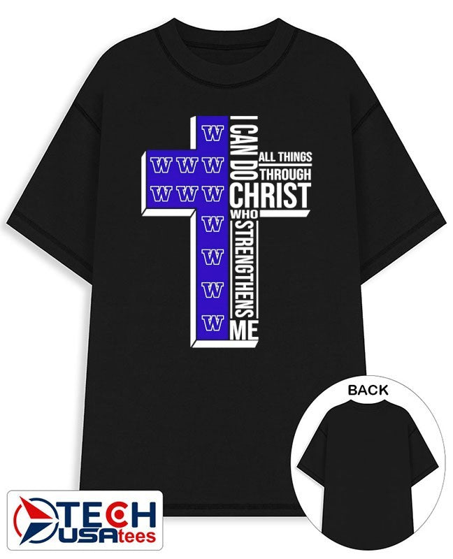 Washington Huskies Women’s Basketball cross I can do all things through christ who strengthens me shirt