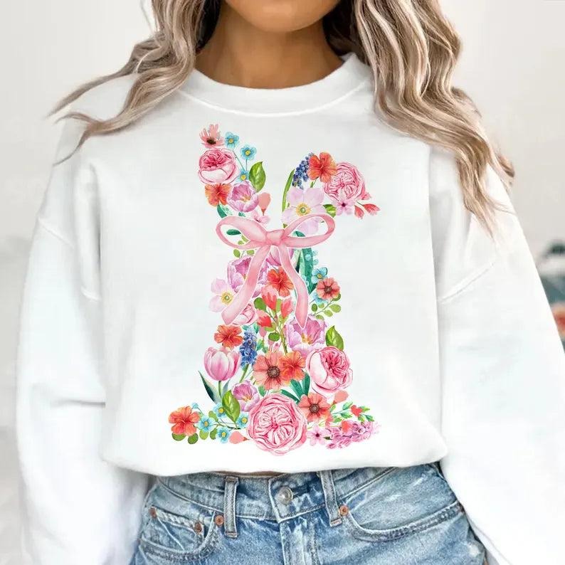 Watercolor Floral Easter Bunny DTF Transfers - THIS IS NOT A SHIRT Hoodie, Sweatshirt | CoreVibeTees.com