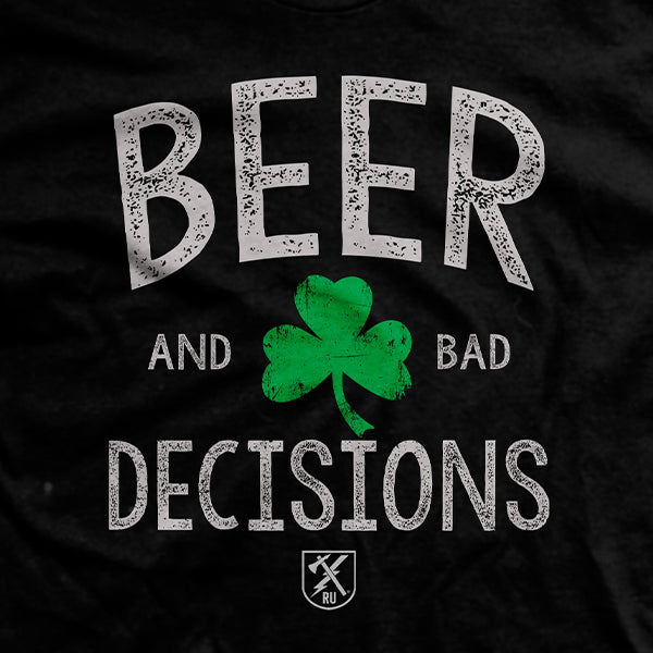 Beer & Bad Decisions Shamrock T-Shirt Hoodie, Sweatshirt | CoreVibeTees.com (Image 2)