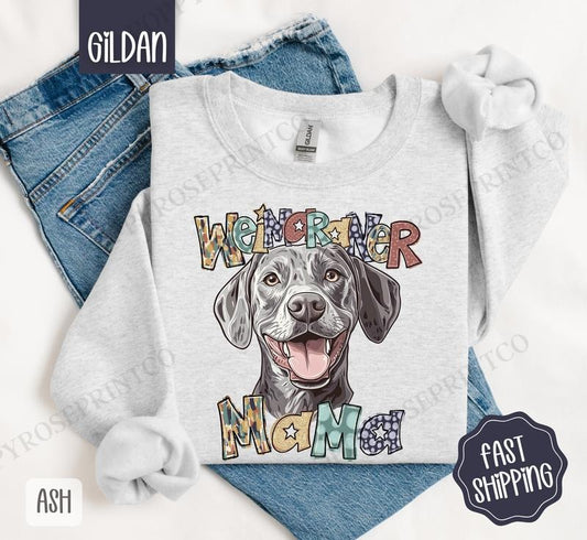 Weimaraner Mama Sweatshirt, Dog Mama Women's Crewneck, Cute Dog Mom Women's Sweatshirt