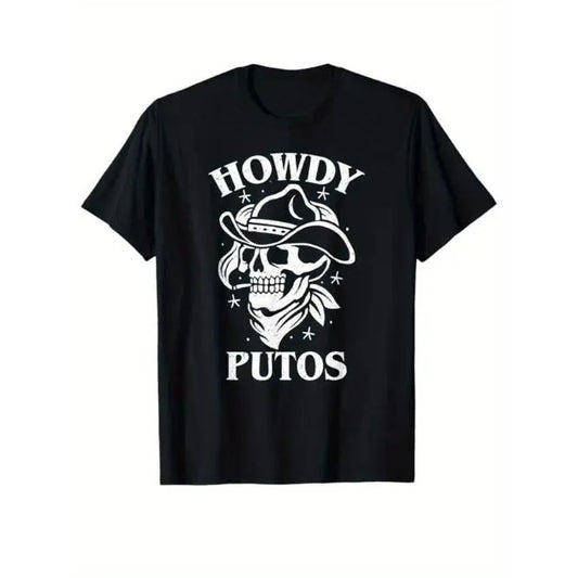 Western Cowboy Print Crew Neck Short Sleeve T-shirt - Men's Casual Cotton Top for Outdoor Activities with Classic Print Design Made in USA
