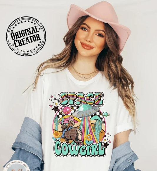 Western Retro Space Cowgirl T Shirt, Vintage Country Rodeo Tee, Cosmic Cowgirl Outfit, Western Galaxy Shirt