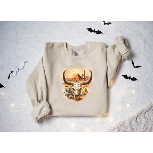Western Skull Sweatshirt, Western Sweatshirt, Retro Western Sweatshirt, Rodeo Sweatshirt, Trendy Sweatshirt, Desert Boho Cowgirl Sweatshirt