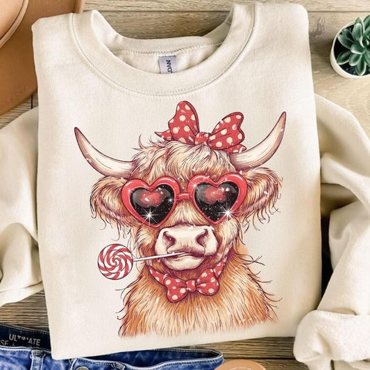 Western Valentines Highland Cow Sweatshirt, Valentines Coquette , Vintage Valentine , Girls Valentine , Valentine Gift