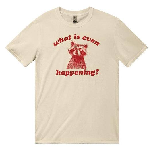What Is Even Happening? Retro Racoon T-shirt, Vintage Cartoon Tee, Meme T-shirt, Unisex Iconic Slogan, 90s Aesthetic Vintage Tee, y2k Baby
