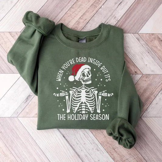 When You're Dead Inside But It's Christmas Sweatshirt Christmas Shirt Xmas Coffee Lover Gift Skeleton Coffee Tee Trendy Christmas Shirt