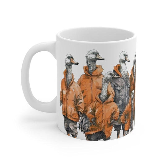Whimsical Geese Hunter Mug  - Camo Dressed Waterfowl Coffee Cup - Funny Hunter Gift - Outdoor Wildlife Mug - Humorous Goose Hunting Gear Ceramic Drinkware