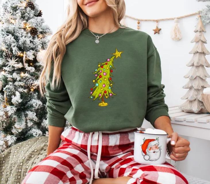 Whimsical Xmas Tree Sweatshirt, Xmas Tree Sweatshirt, Whimsical Tree, Trendy Christmas Sweatshirt, Christmas Lights Shirt, Cozy Season
