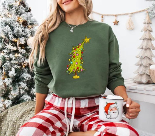 Whimsical Xmas Tree Sweatshirt, Xmas Tree Sweatshirt, Whimsical Tree, Trendy Christmas Sweatshirt, Christmas Lights Shirt, Cozy Season