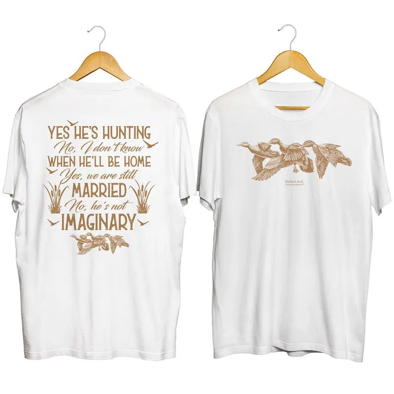 Wife of Hunter 2 side Tshirt, Hunting Wife Shirt, Front and Back, Duck Hunter gift, Gift for Mom Dad Hunting Season Cotton Unisex Fabric Menswear