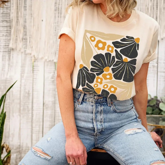 WildFlowers T-Shirt, Vintage Botanical Tee, Floral Nature T-Shirt, Garden Lover Tee, Flower Lover Tee, Botanical Neutral Tee, Flower T-Shirt