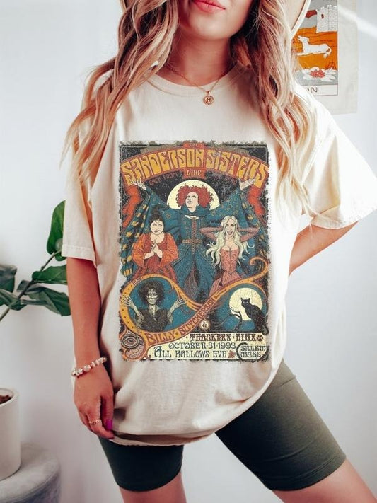 Witch Sisters Oversized Vintage Tshirt, Halloween Shirt, Plus Size Halloween Tee, Halloween Witch Vintage Style Shirt