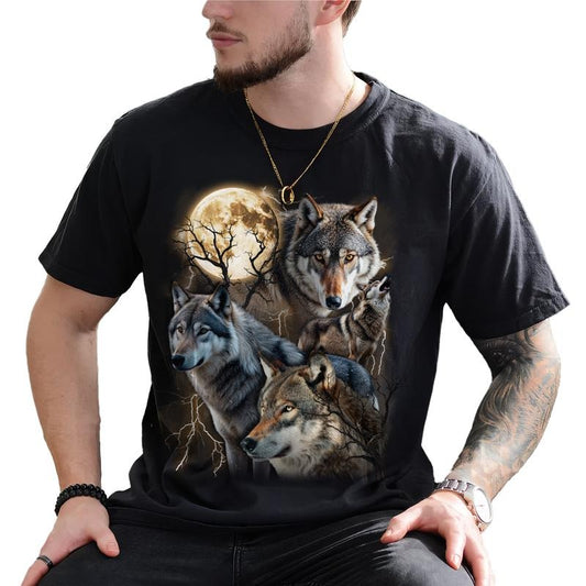Wolf 90s Vintage Graphic Tee, Retro Howling Wolf T-shirt, 2000s Nature Moon Alpha Shirt, Wolf Lovers Retro Moon Shirt For Him, Gift For Him